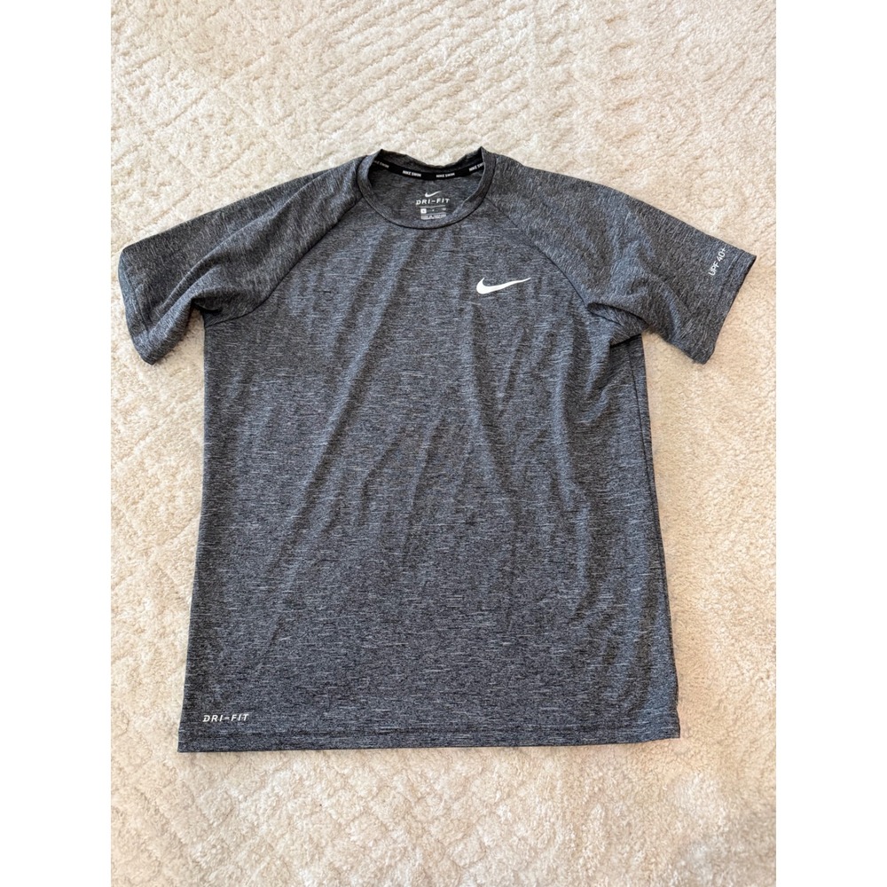 Nike Swim Dri-FIT Rash Guard Mens Small Grey Heather Short Sleeve UPF 40+ Shirt